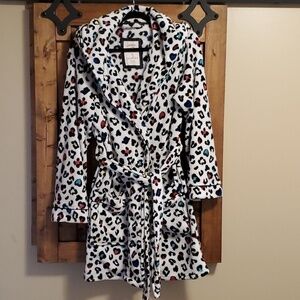 JULES and James Black White Plush Terrycloth Hooded Bathrobe size S/M